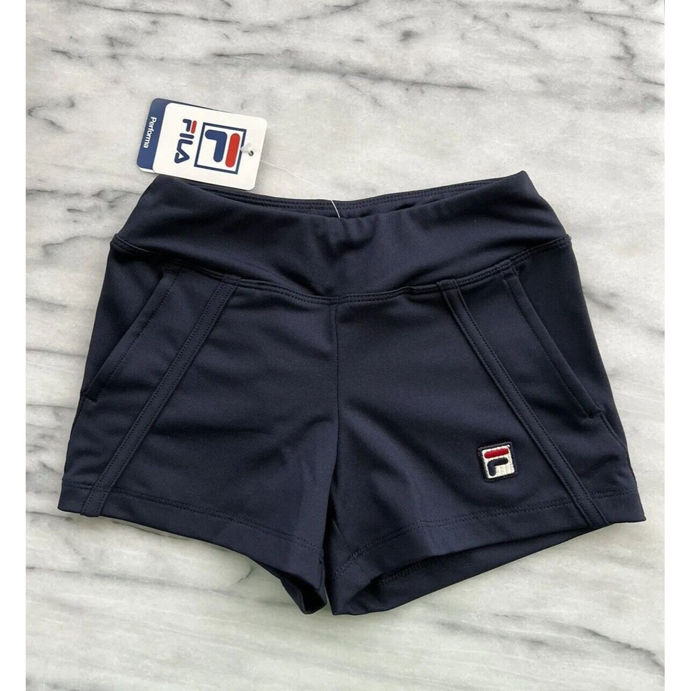 Fila Heritage Collection Blue Tennis Shorts XS ages 4 6 HTF Performa Navy Pocket